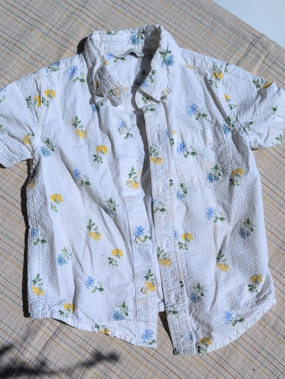 Janie and Jack White Short-Sleeve Button-Up with Yellow & Blue Floral Print